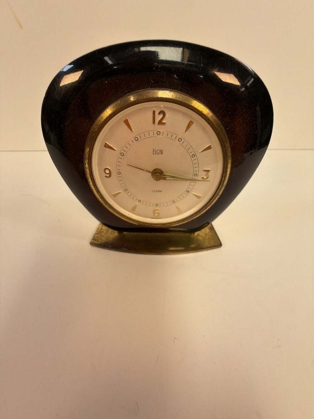Vintage Mid-Century Modern Elgin Wooden Desk Alarm Clock, Made in Germany